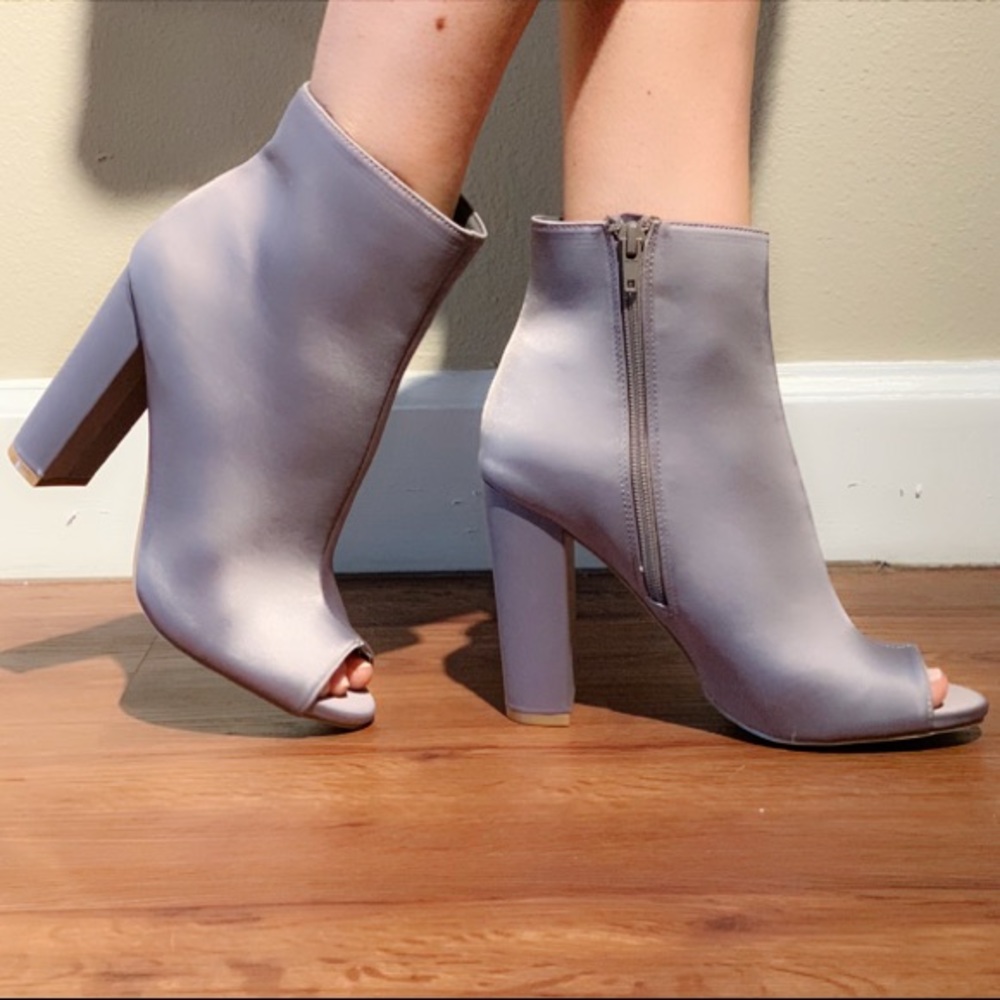 Gray satin booties